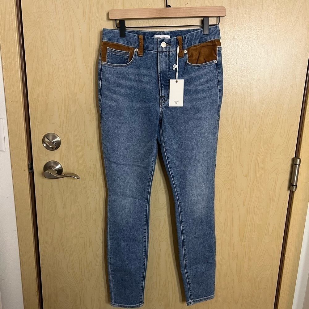 NWT Good American Good Legs Suede Mixing Skinny Jeans
